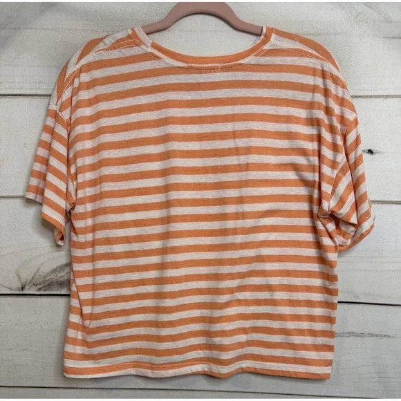 Marine Layer Womens XL Orange White Striped Short Sleeve Pocket Tee Shirt - Picture 6 of 6